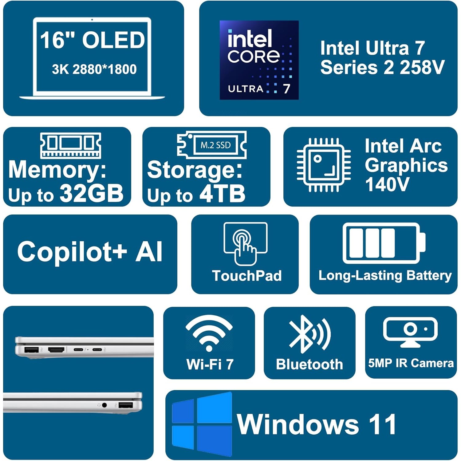 2025 HP OmniBook 7 2-in-1 Laptop,16″ 3k OLED Touch,U7-258V,32GB RAM 2TB SSD