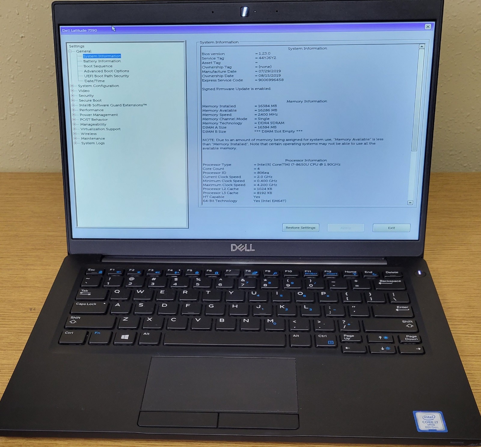 Dell Latitude7390 i7-8750U 1.90GHz 16GB 256GB NVMe 13.3″ TS LCD No OS/HDD