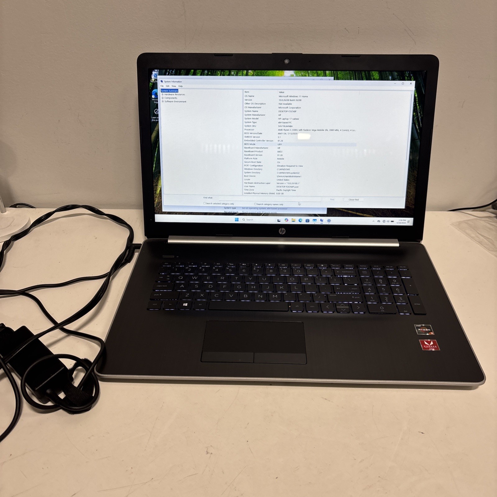 HP 17-ca0xxx AMD Ryzen 3 2300U 2.00GHz 8GB RAM 1TB HDD Win 11 Home