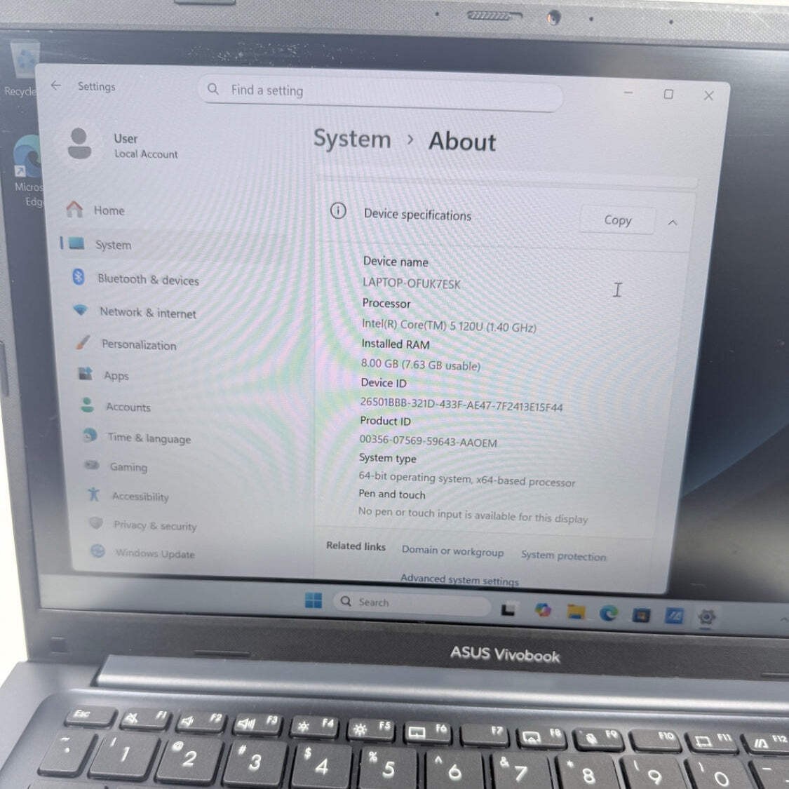 Asus Vivobook 14 X1404V 14″ Core 5 120U 1.6GHz 8GB RAM 256GB SSD