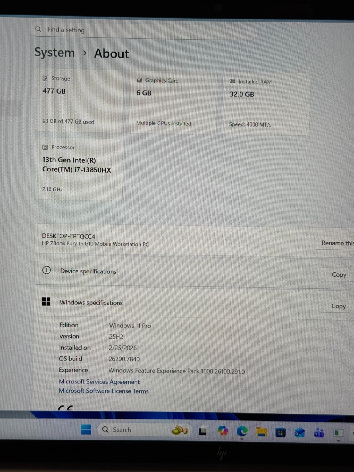 HP ZBOOK FURY 16 G10 | CORE I7-13850HX | 512GB | 32GB | A1000 6Gb