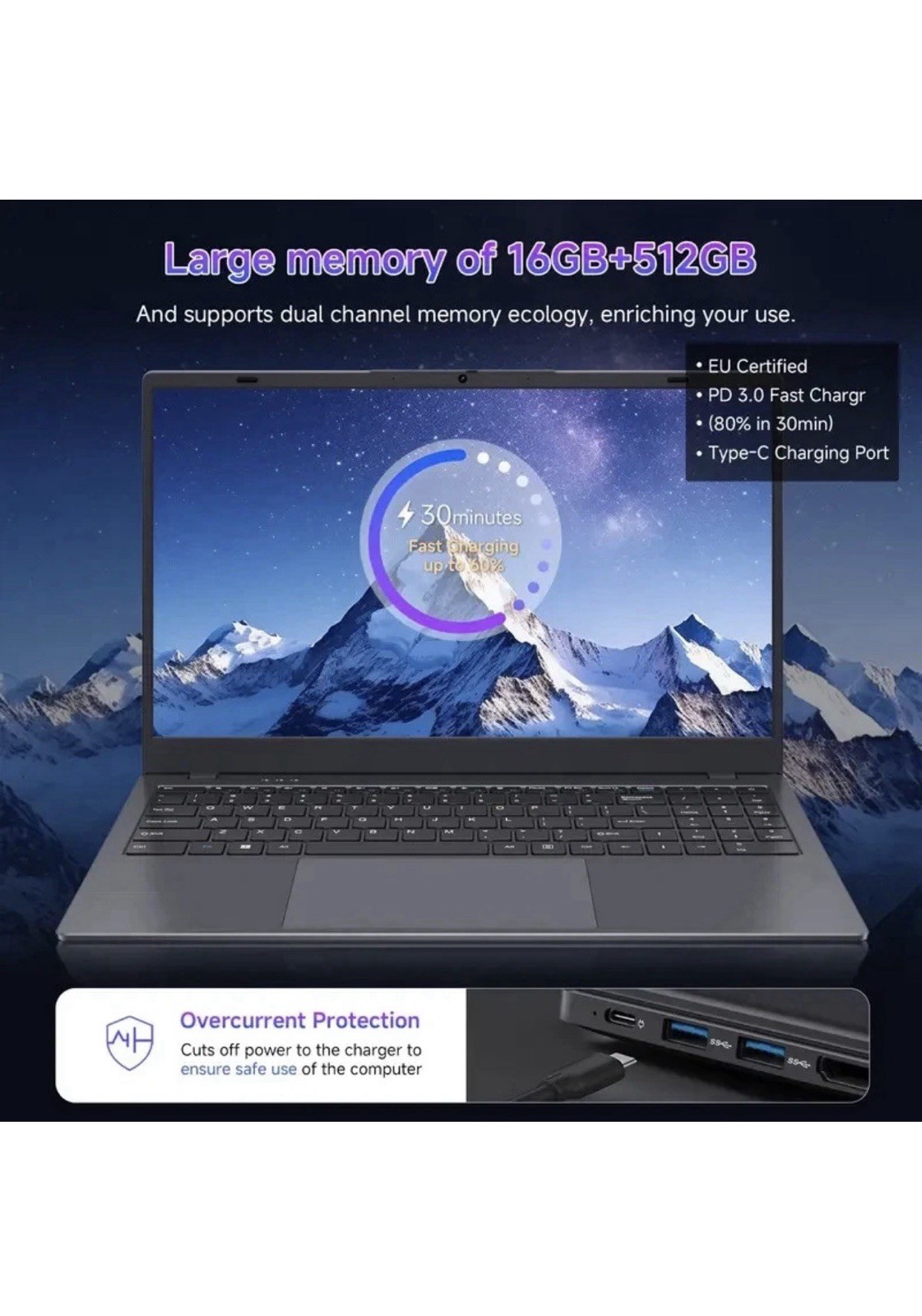 RNRUO 15.6-inch Ultra-thin Lightweight Office And Study Laptop