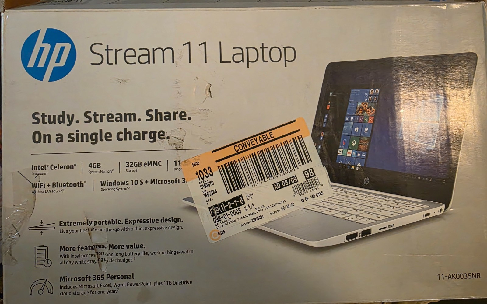 HP Stream 11-AK0035NR 11.6″ Celeron N4000 1.101 4GB RAM 32GB SSD