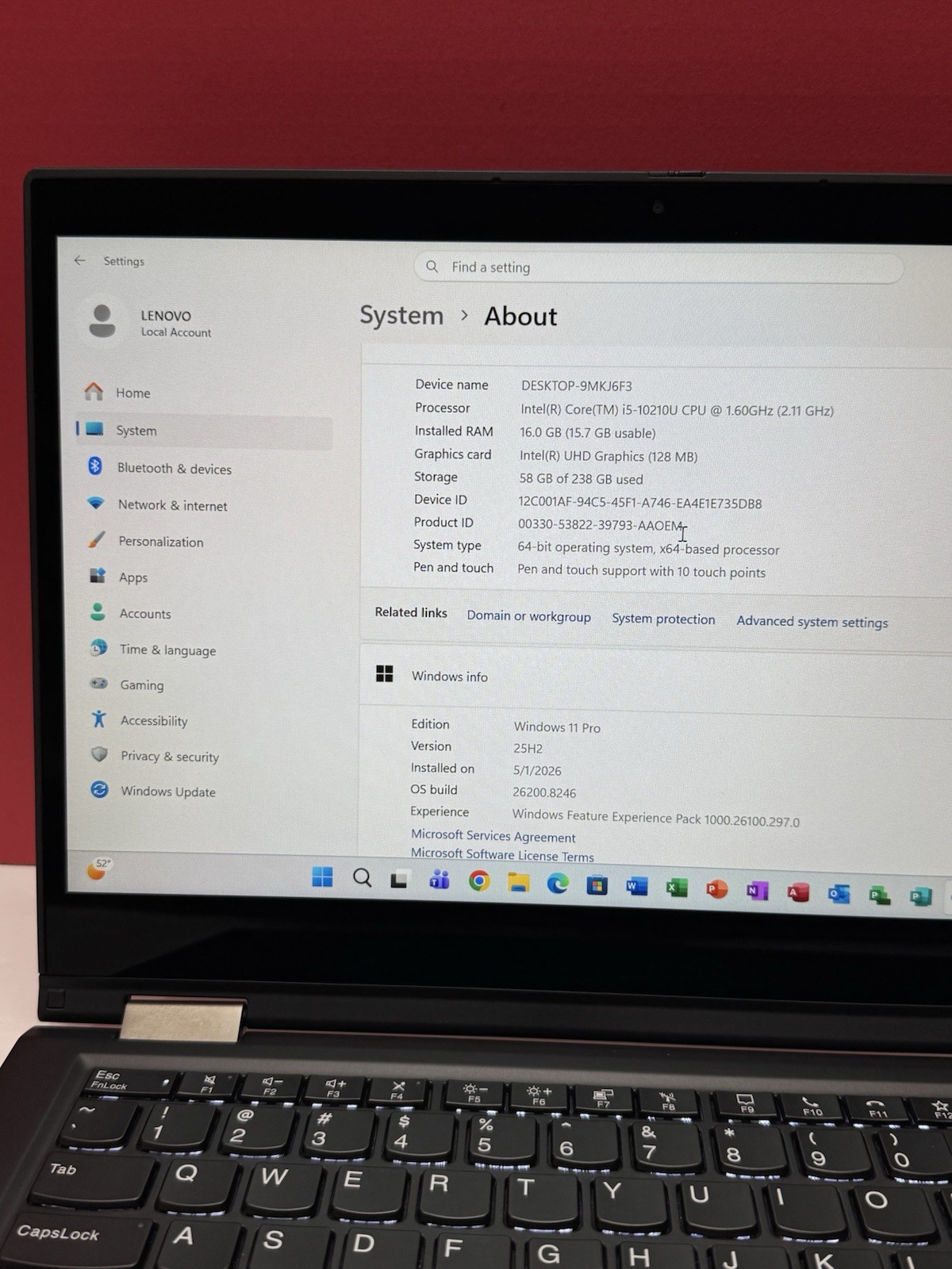 Lenovo THINKPAD X13 Yoga Gen 1 i5 10210U 1.6GHz 16GB RAM 256GB SSD 2 in 1 Touch