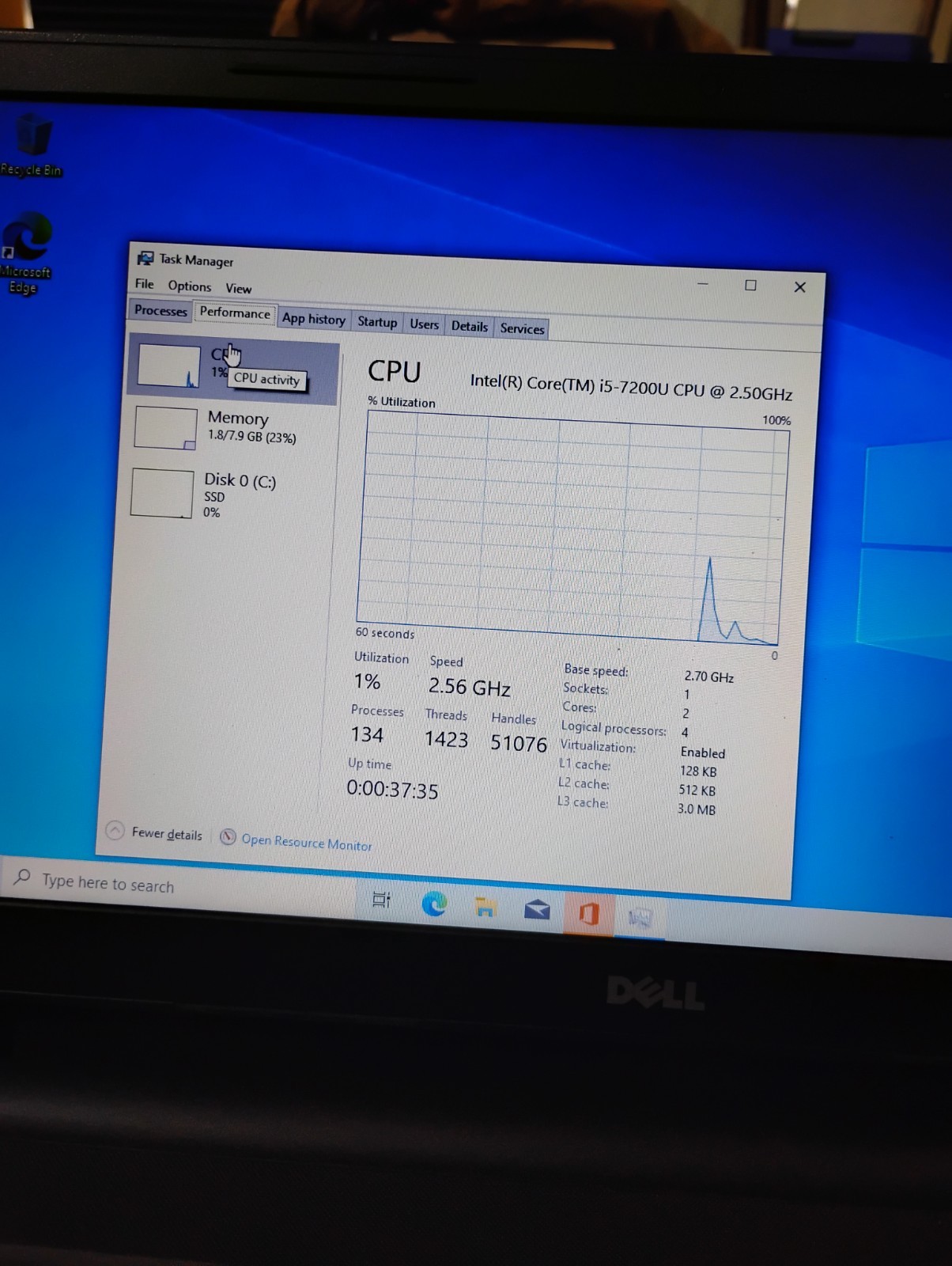 Dell Inspiron 15-3567 Intel Core i5 7200U 8gb Ram 128gb SSD Win10 w/ Charger
