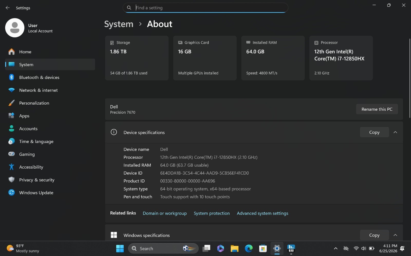 Dell Precision 7670 OLED UHD+ TouchScreen | i7 12th 64GB RAM 2TB SSD | A4500
