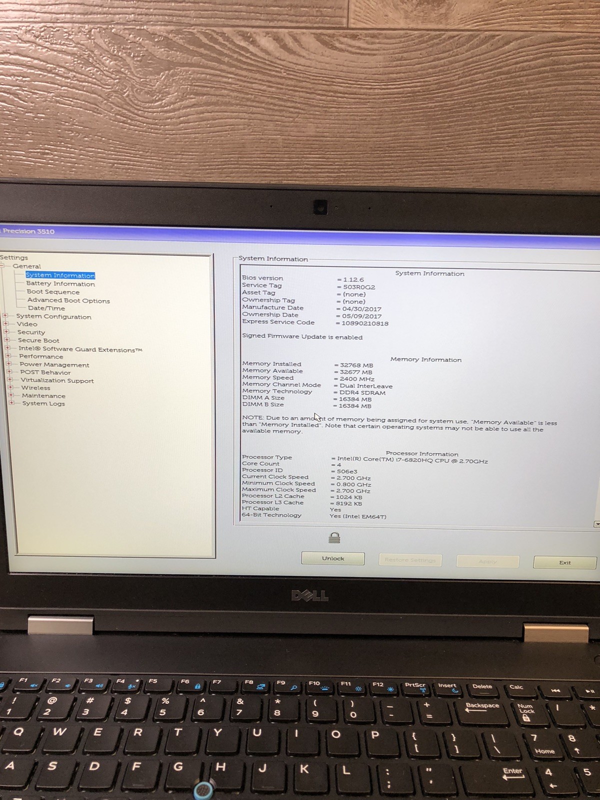 Dell Precision 3510 15.6″ Intel Core i7- 6820HQ 2.70GHz 32GB DDR4 LOCKED