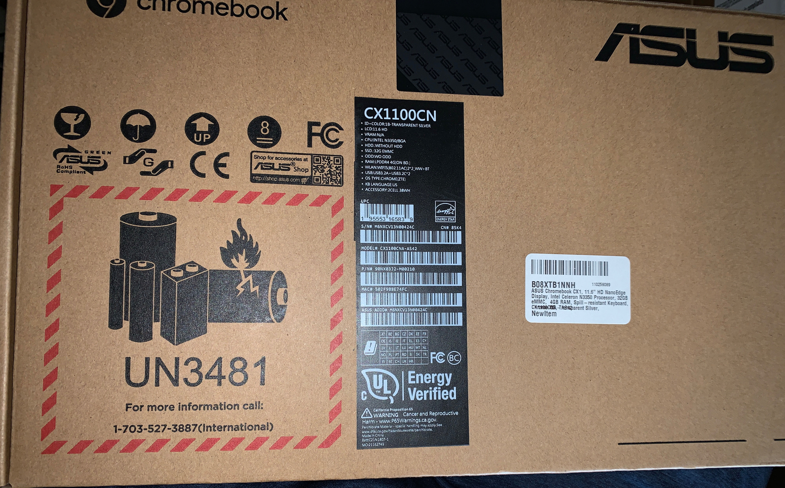 ASUS CHROMEBOOK CX1100CN Intel N3350 4G Ram, USB 3.2A +USB 3.2C*2 LCD 11.6 HD