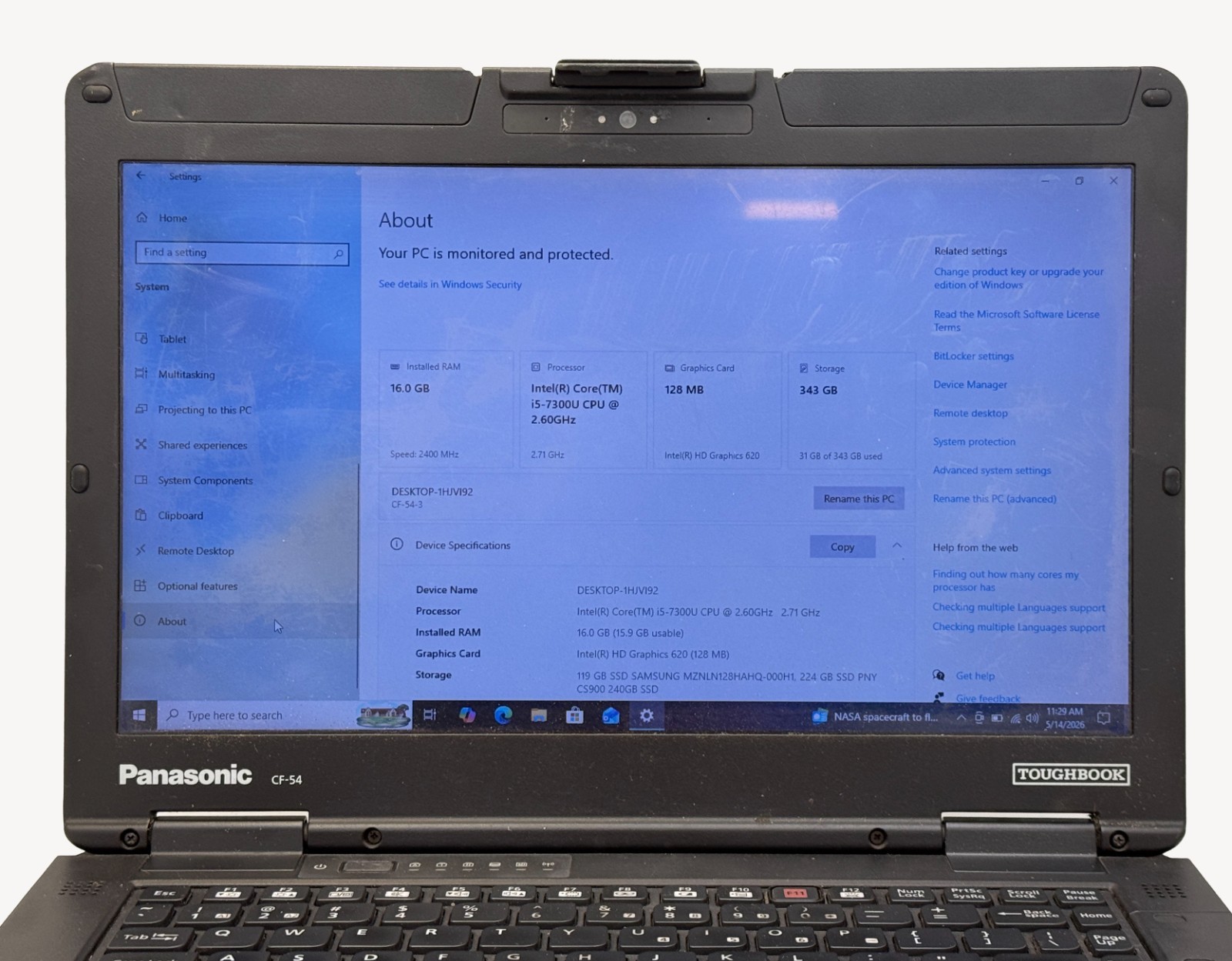 Panasonic Toughbook CF-54 MK3 i5-7300u 2.6GHz 16GB RAM 128GB M.2 SSD + 240GB HDD