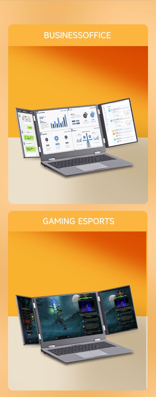Face recogniti 16 inch 3 Scree Foldable i7 Laptop 32G RAM 1TB SSD Win11 Computer
