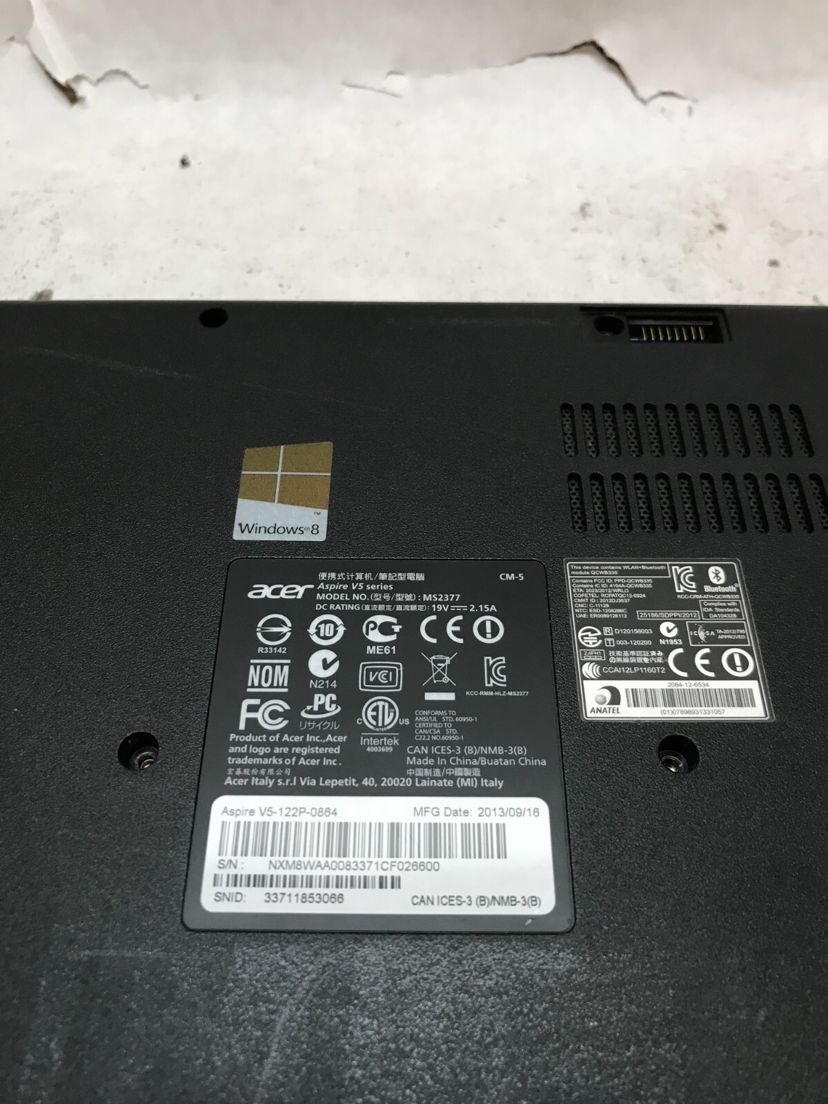 Acer Aspire V5 12″ V5-122P-0864 AMD A4-1250 2GB RAM For Parts/Repair NO POWER DW