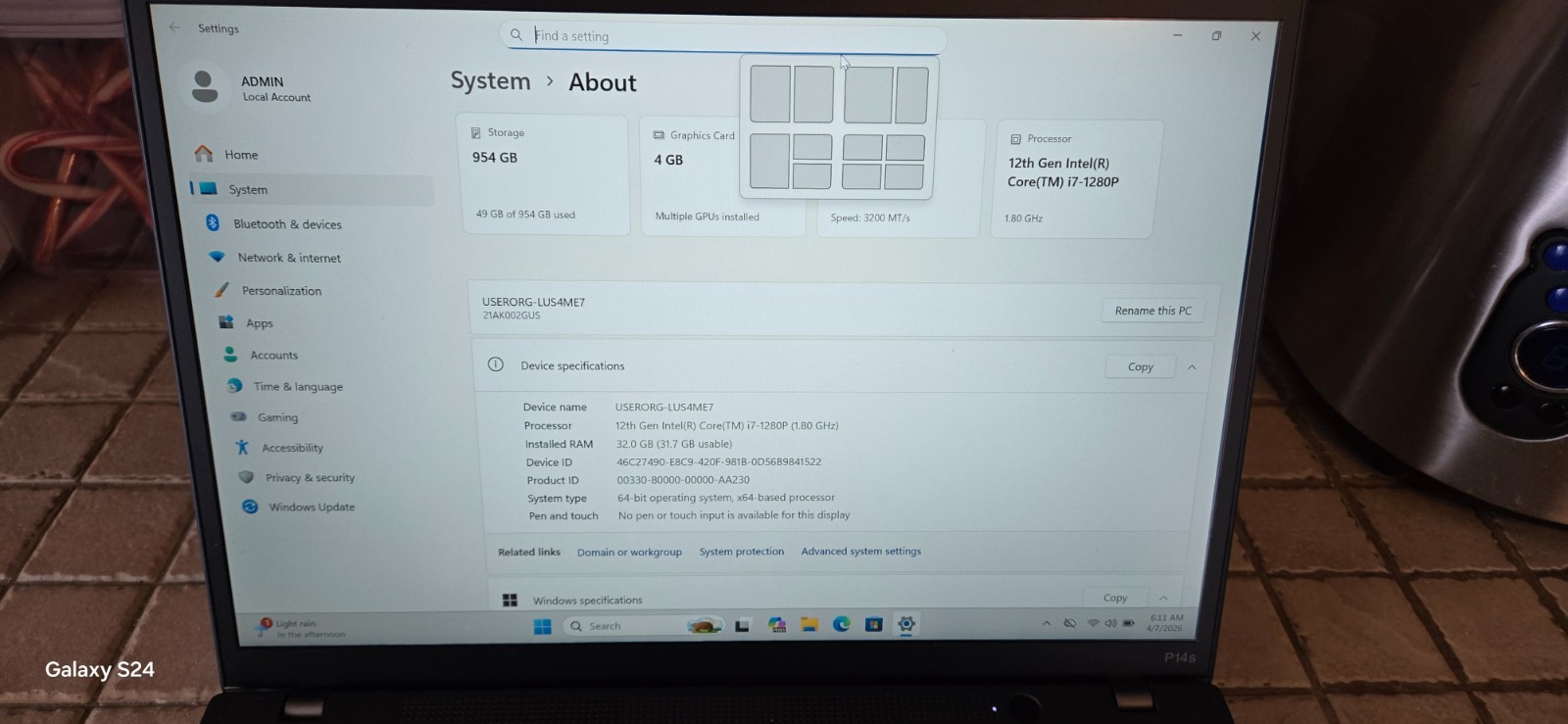 Reconditioned Lenovo ThinkPad P14s Gen 3 i7‑1280P vPro • 32GB • 1TB SSD Win 11