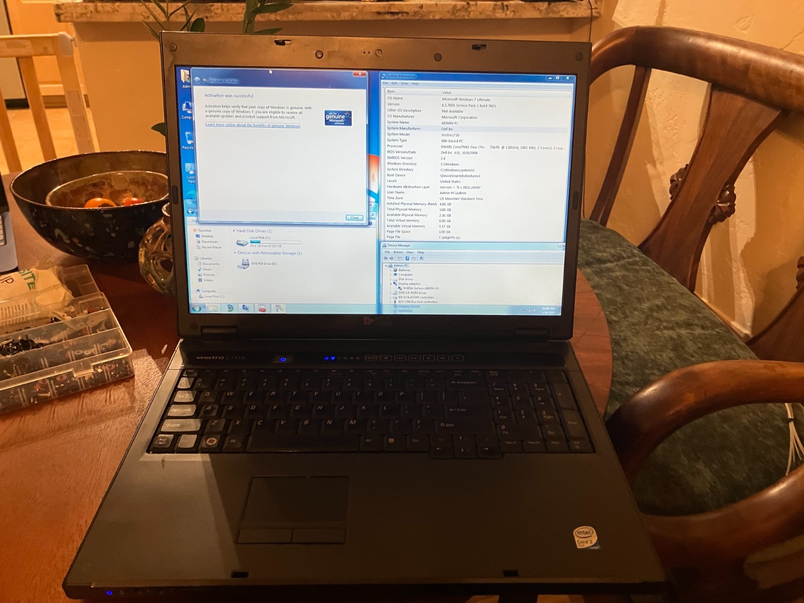 Dell Vostro 1710 17″ Vintage Laptop C2D 1.8GHz 4GB RAM 120GB SSD Win XP Wifi HD