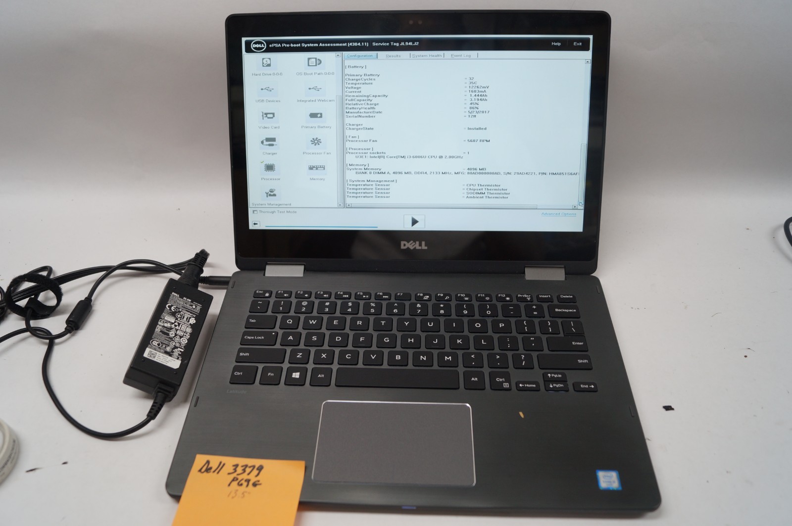 DELL 3379 P69G Latitude 13.5″ 128GB HD 4GB Mem 2GHz Power Cord WORKING PoR B153