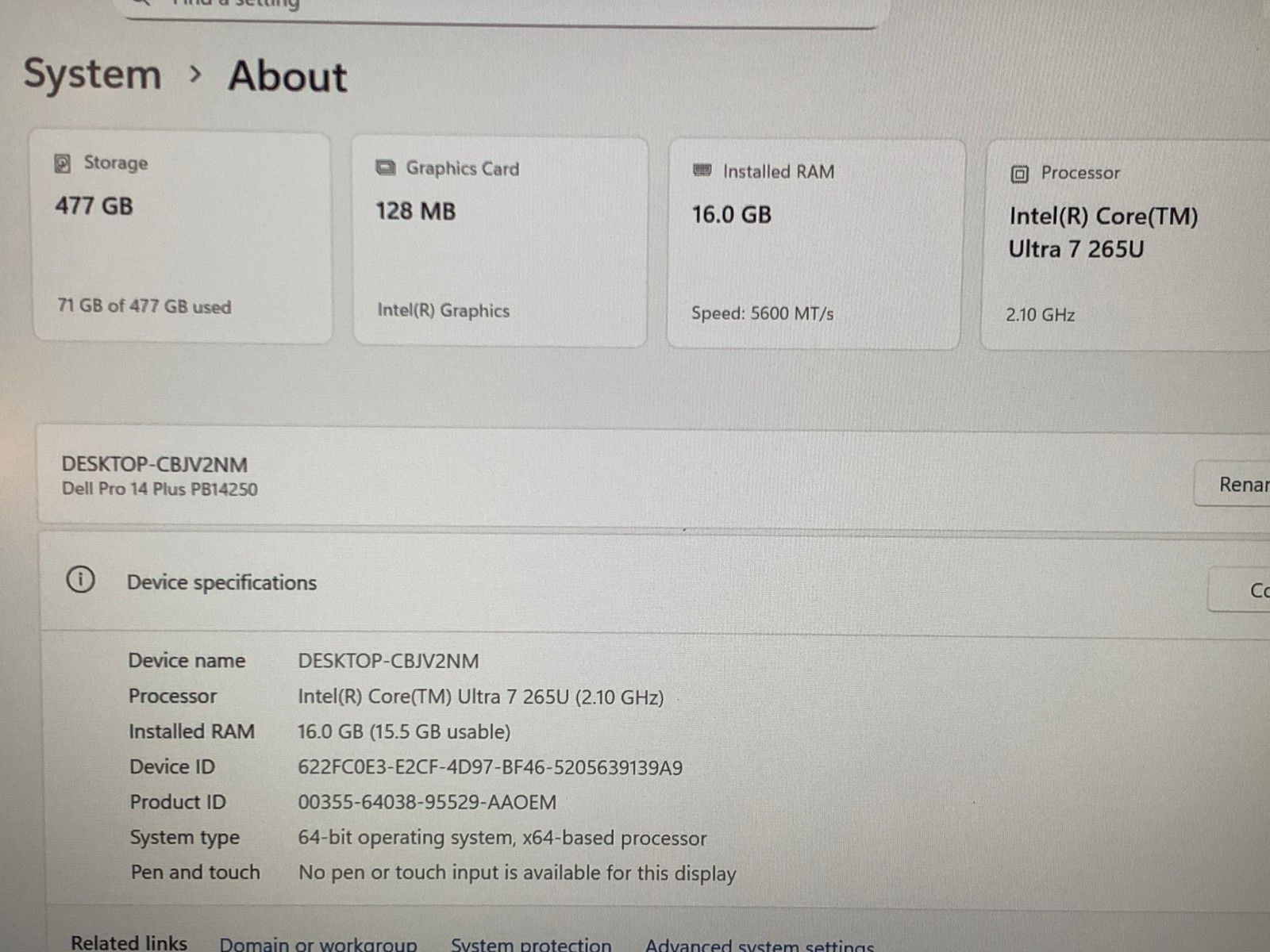 Dell Pro 14 Plus PB14250 FHD+ Laptop Intel Ultra 7 265U 16GB RAM 512GB WIN 11P