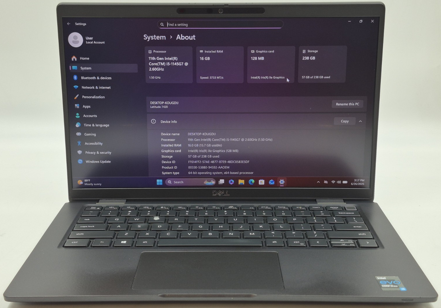 Dell Latitude 7420 Laptop i5-1145G7 2.60GHz 16GB RAM 256GB NVMe SSD Windows 11 P