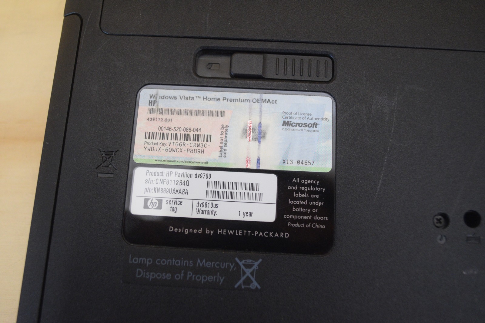 HP Pavilion dv9810us Laptop PC AMD Turion64 X2 Windows Vista NVIDIA DVD RW WiFi