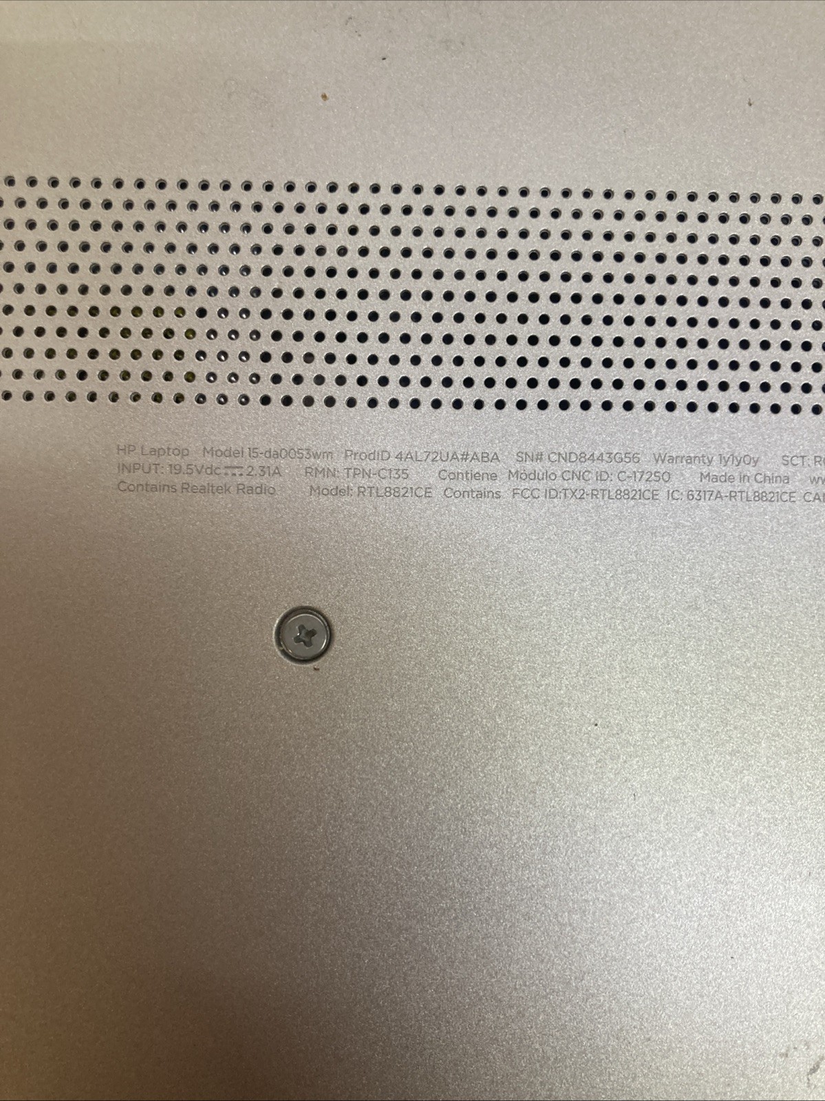 HP Laptop 15-da0053wm i5-8250U 1.60GHz no RAM no HDD Boot to BIOS