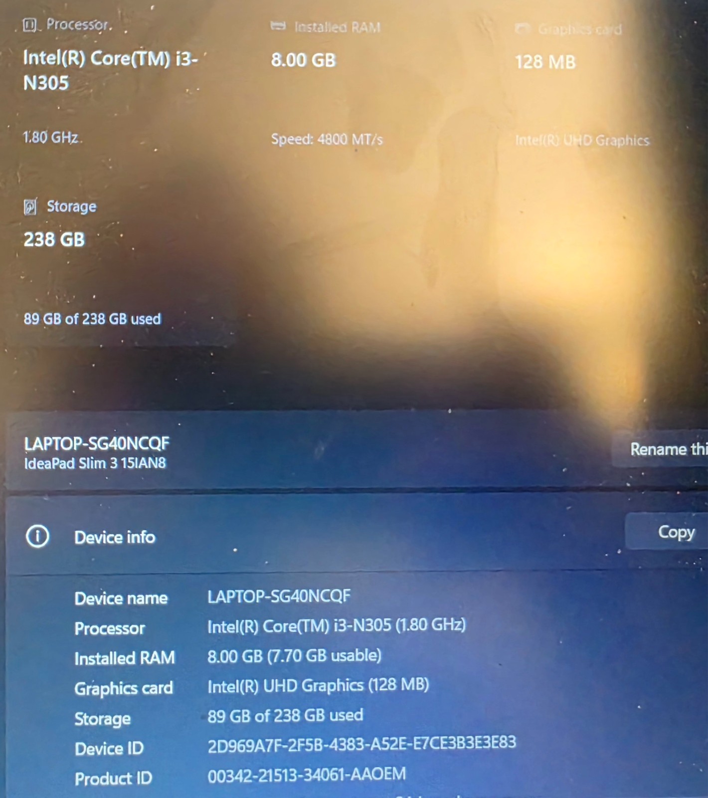 Lenovo IdeaPad Slim 3i 15.6″ Laptop, Intel Core i3-N305, 8GB, 256 SSD, 82XB00BMU