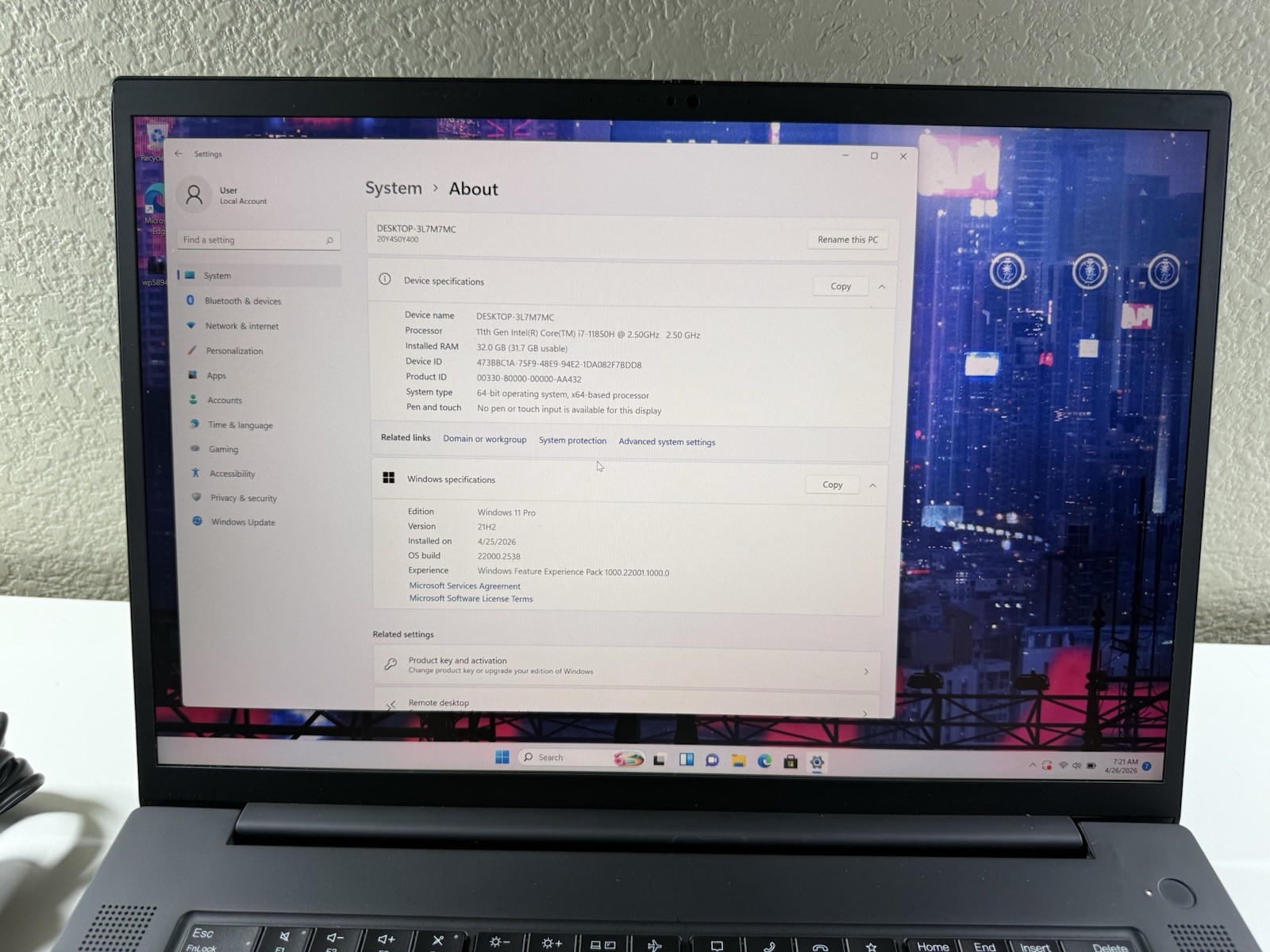 LENOVO THINKPAD P1 Gen 4 2560×1600 I7-11850H 512GB 32GB RAM NVIDIA T1200 WIN 11