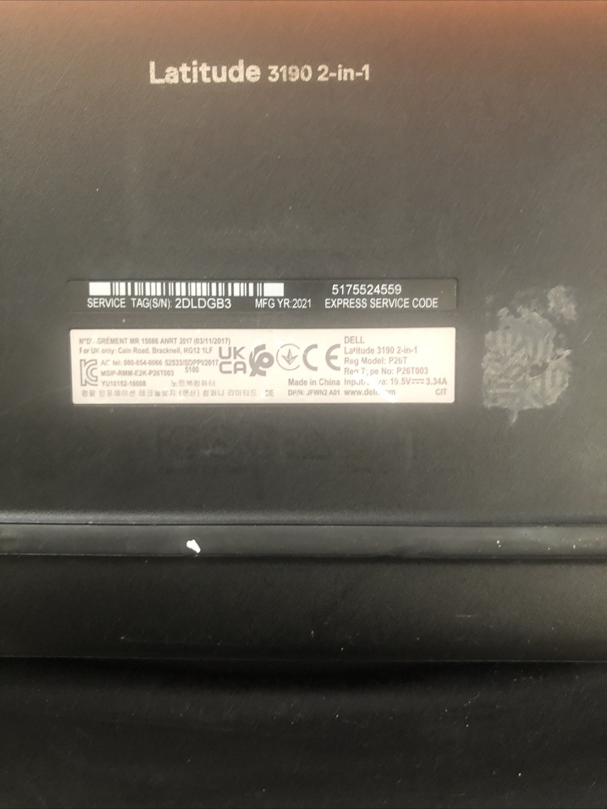 Dell Latitude 3190 2 In 1 Model # P26T
