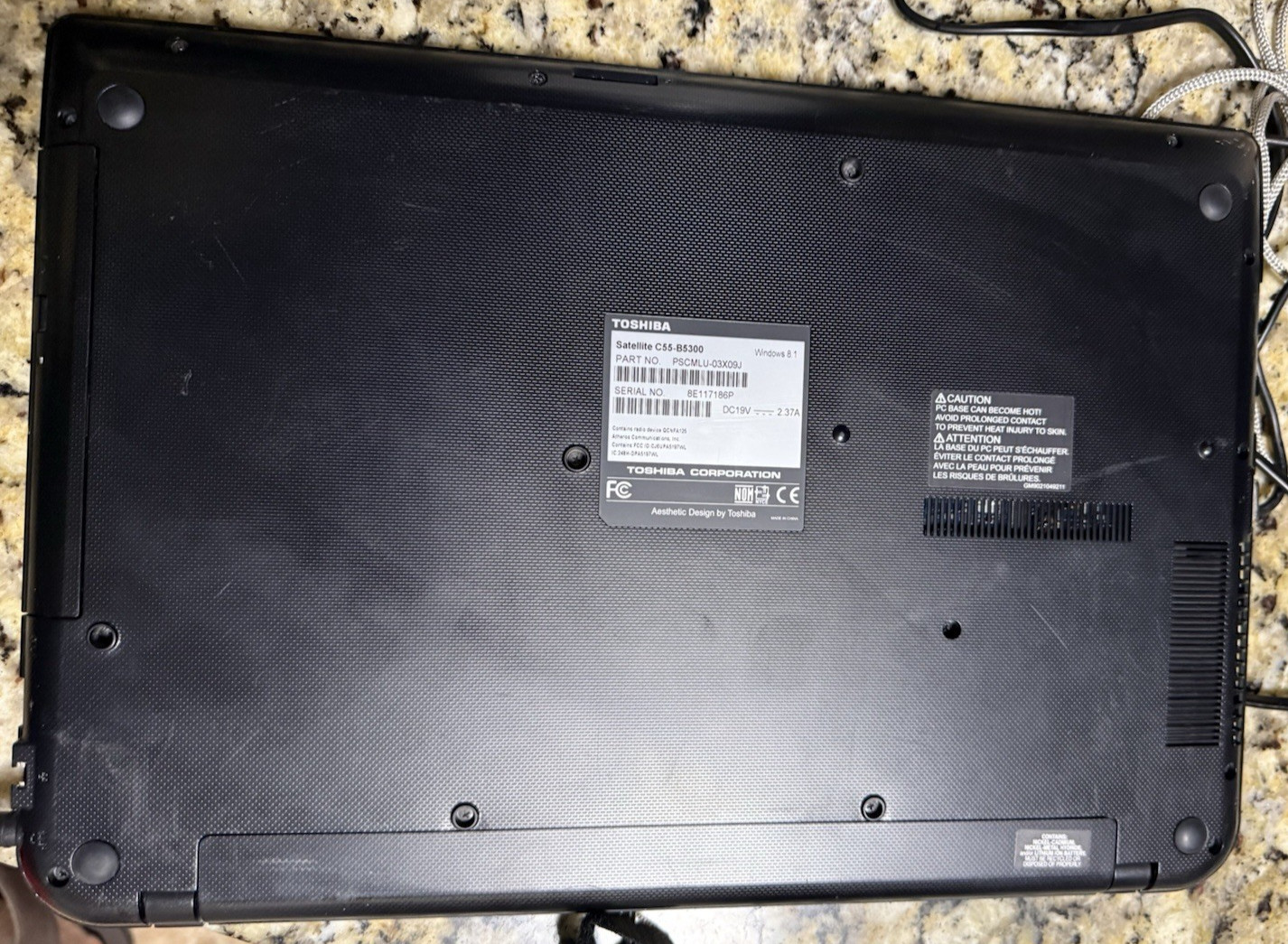 No Battey! Toshiba Satellite C55-B5300 15.6″ 500GB Intel N2840 2.58GHz 4GB DVDRW