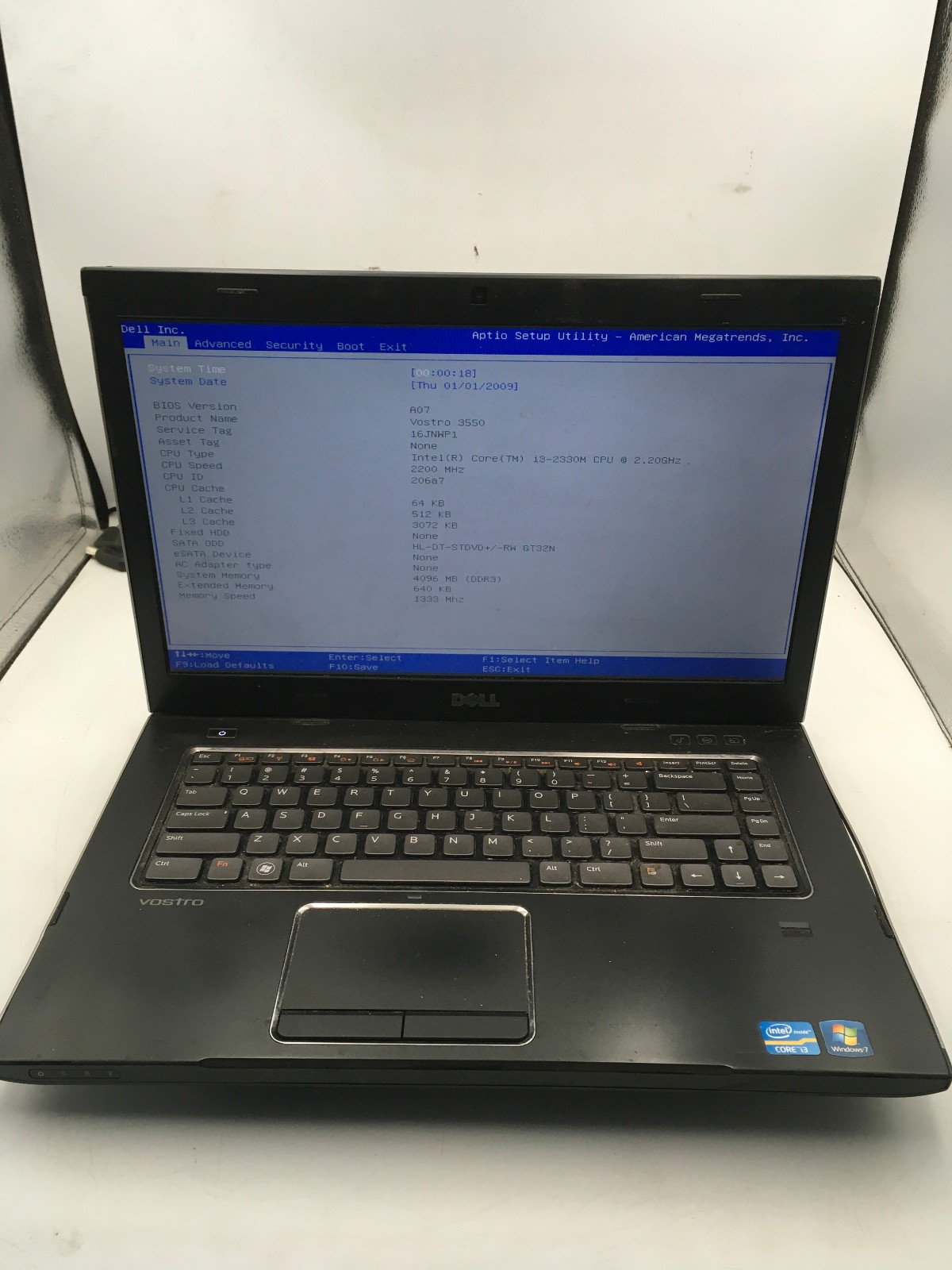 DELL VOSTRO 3550 – BOOTS TO BIOS – INTEL I3 2330M – NO RAM – 15″ – READ DESC-BB