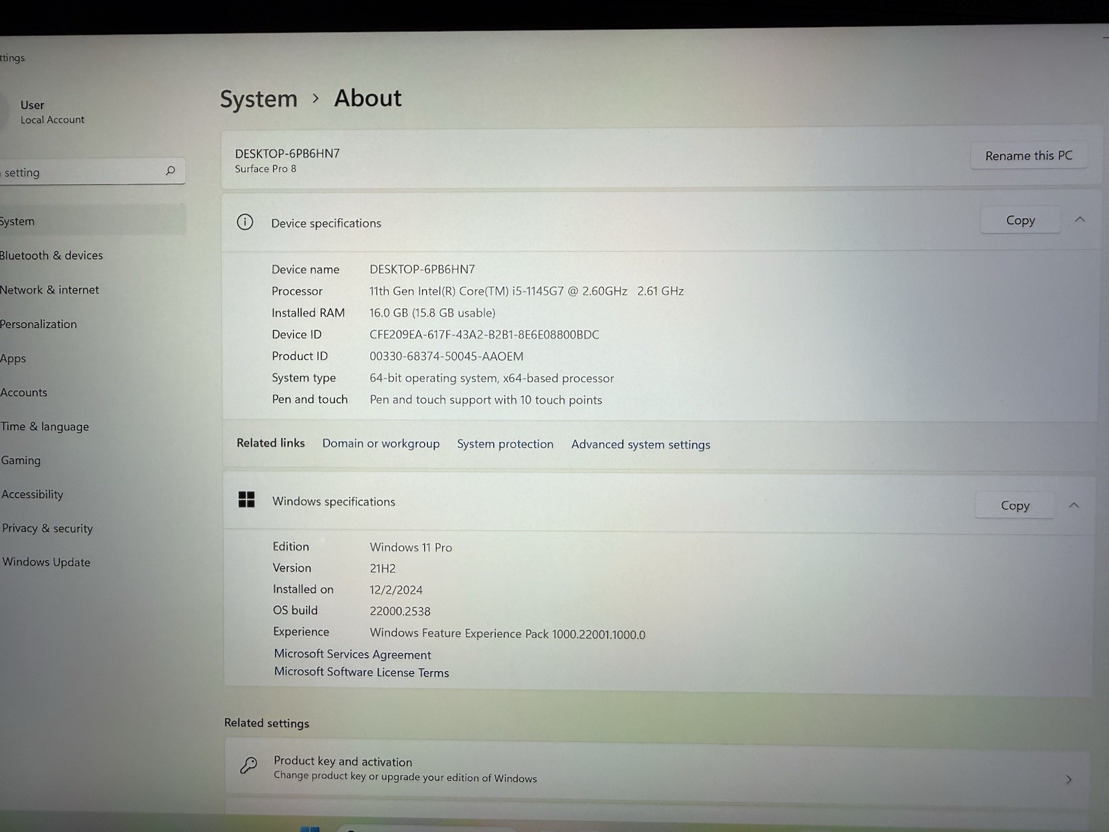 Microsoft Surface Pro 8 (1982) i5-1145G7 – 16GB RAM – 256GB 120Hz – Win 11 Pro