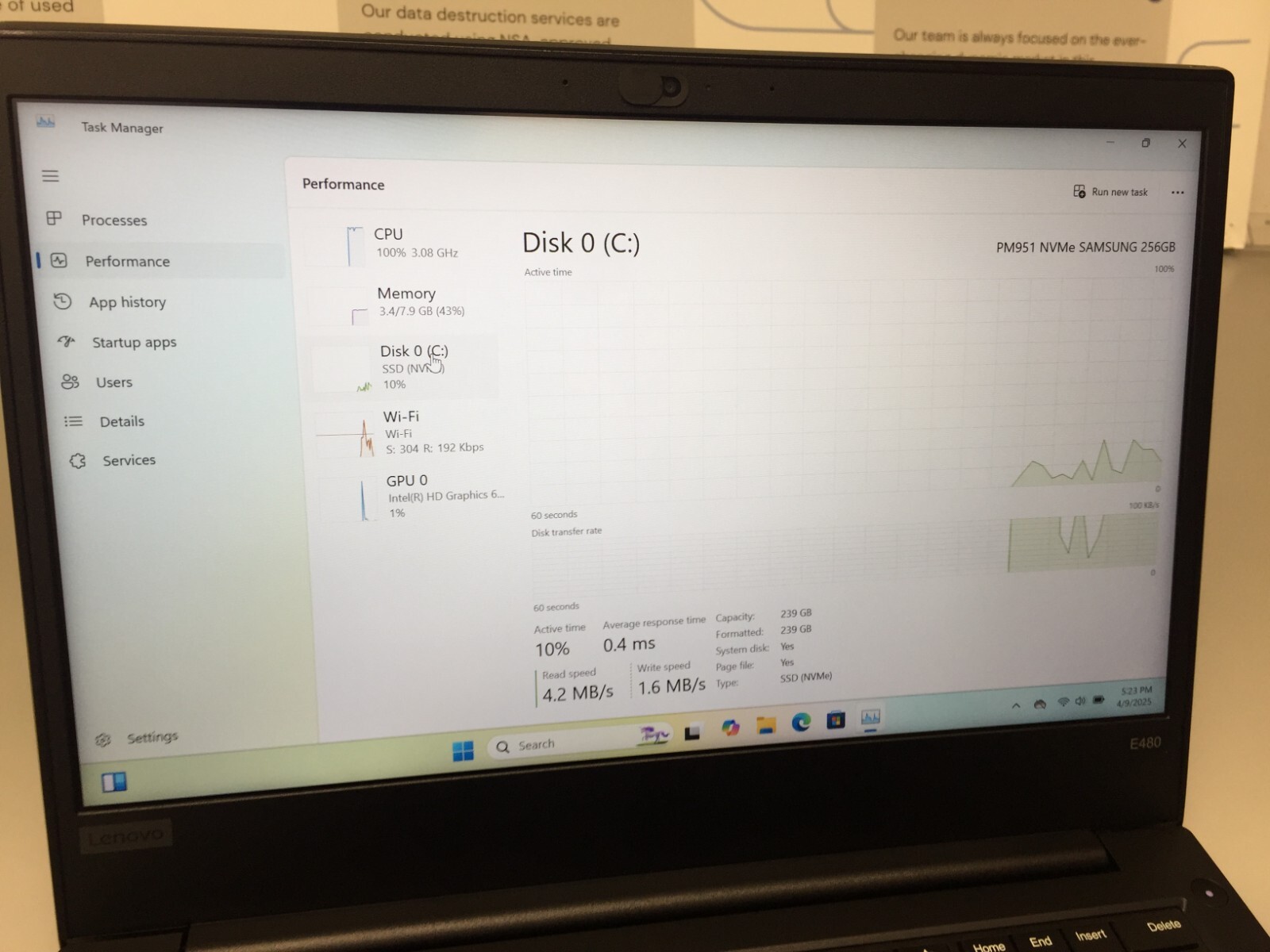 Lenovo ThinkPad E480 14″ core i5 7th Gen 2.50 GHz 8 GB RAM 256 GB SSD WIN 11 PRO