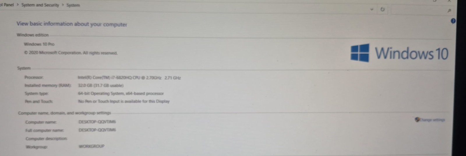 Dell Precision 7510 15.5″ Laptop Intel Core i7 6820HQ @2.70GHz 32GB RAM Win 10
