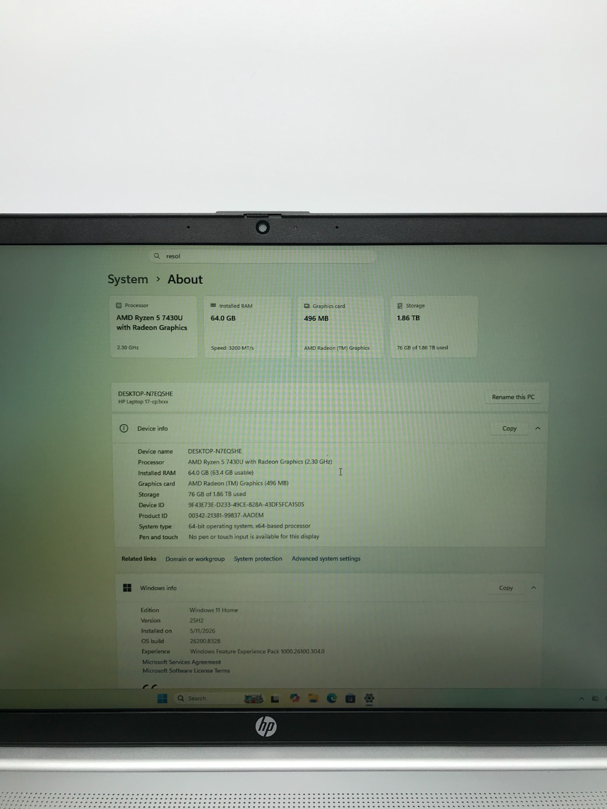 HP Laptop 17-cp3322nr|Ryzen 5|64GB RAM 2TB SSD|W11P(L-7)