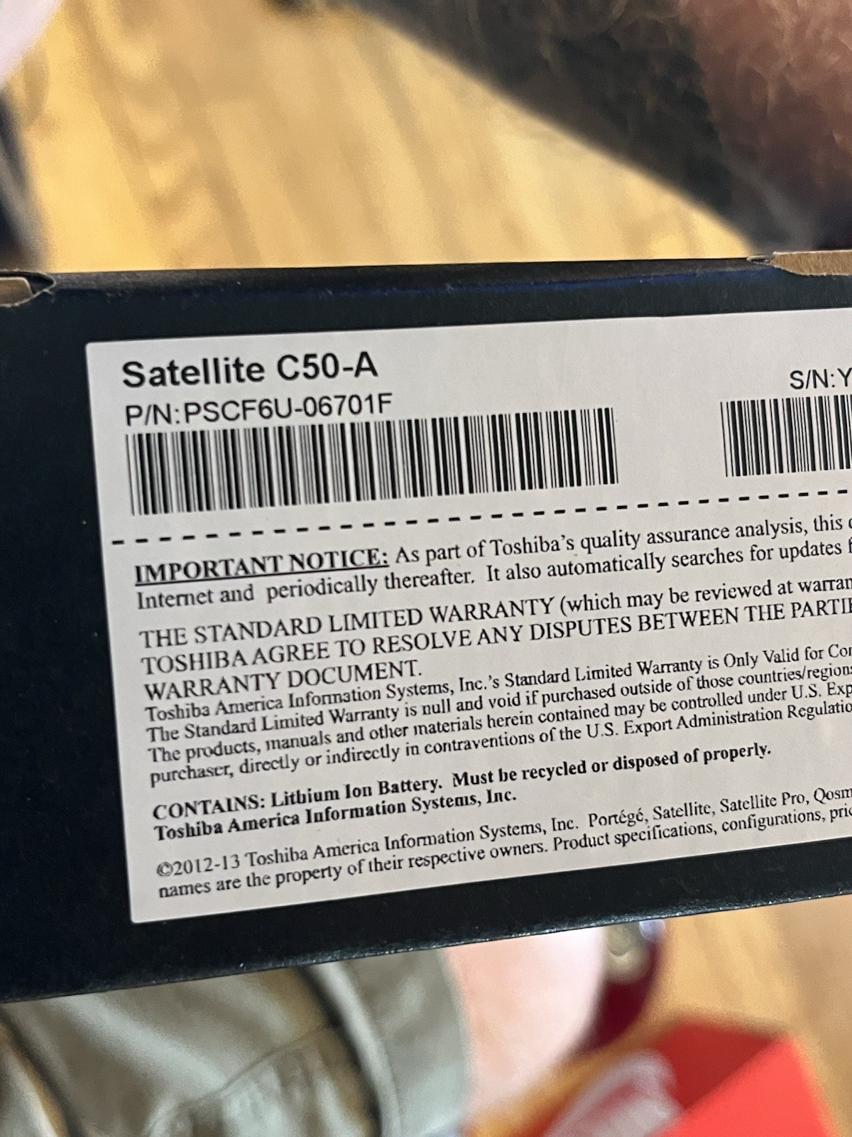 Toshiba Satellite C655D-S5200 15.6″ AMD C-50 1.00 GHz 6GB RAM 500GB HDD