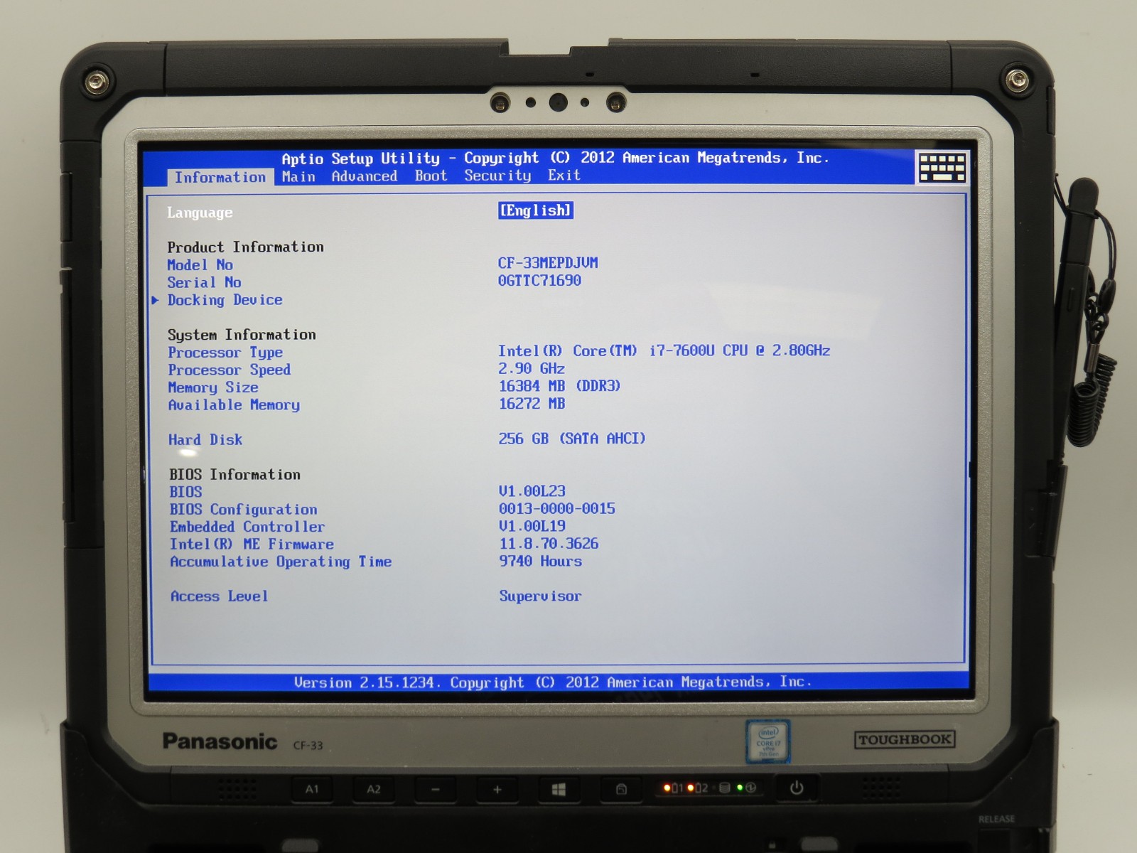 Panasonic CF-33 Toughbook i7-7600U@2.8 | 16/256GB SSD | 12″ Touch | No OS/AC