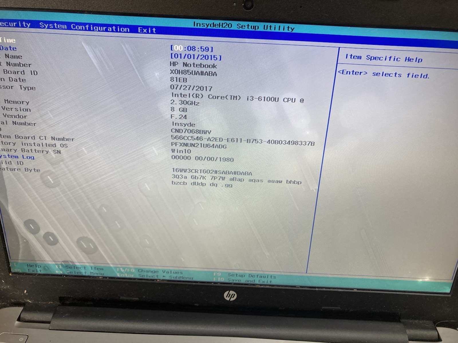 HP 15-ay039wm Laptop Intel Core i3-6100U 2.3GHz 8GB RAM No HDD – Boot to BIOS