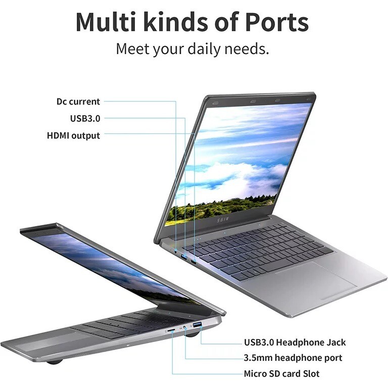 SGIN 15.6inch Laptop 4GB DDR4 128GB SSD Windows 11 with 4 Core Intel Celeron, Fu