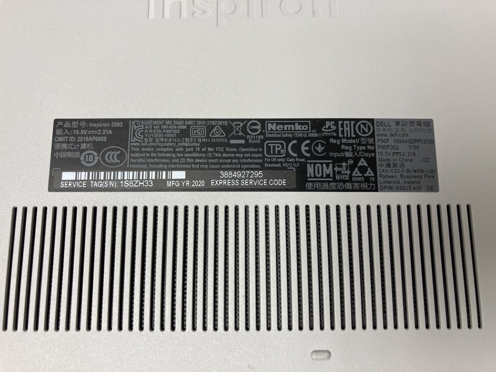 Dell Inspiron 15 5593 Intel i5-1035G1 8GB RAM NO SSD For Parts *READ