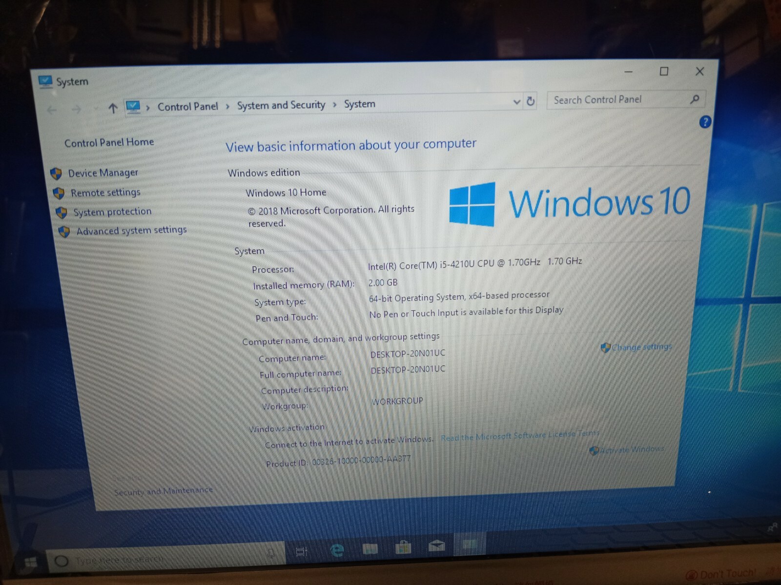 Dell Inspiron 15-7000 Intel Core i3-4210U 1.7GHz 2GB Ram 250GB HDD Win10 *AS IS*