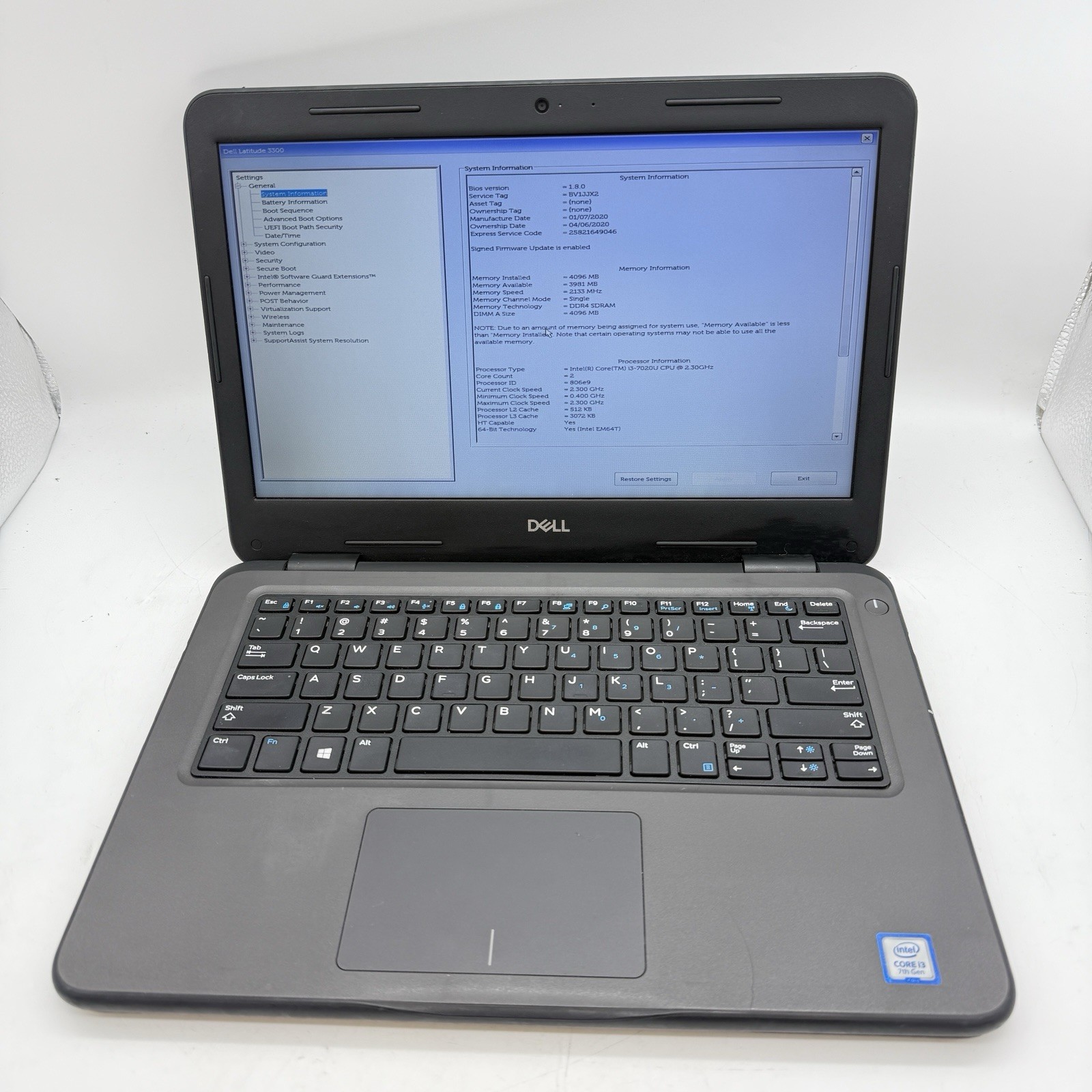 Dell Latitude 3300 13.3″ Laptop i3-7020U @ 2.30GHz 4GB RAM – NO SSD -READ!- L66