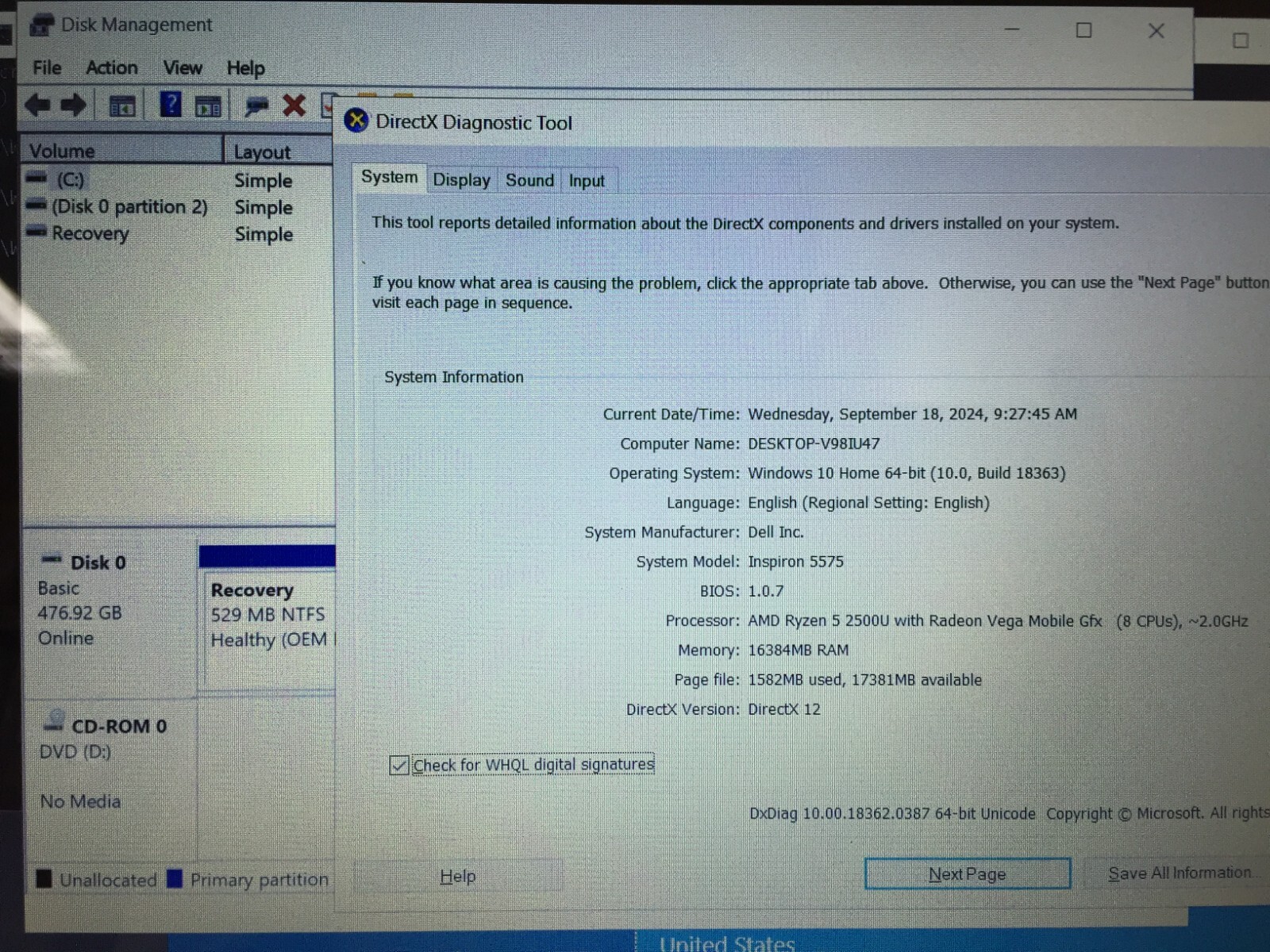 Dell i5575-A347SLV 15.6″ Touch Laptop/AMD Ryzen 5 2500U/16GB RAM/512GB SSD/Win10