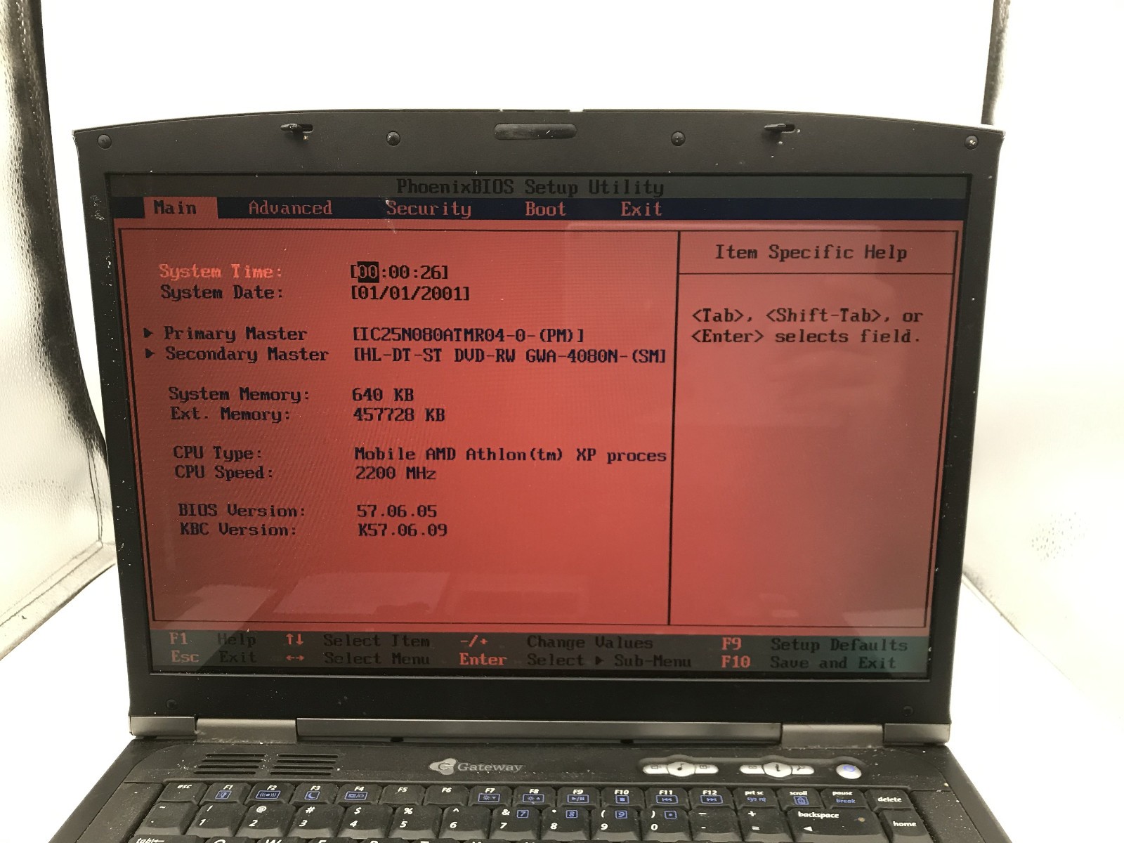 GATEWAY 7210 LAPTOP – BOOTS TO BIOS – AMD ATHLON XP – 1MB RAM – READ DESC – BB!!