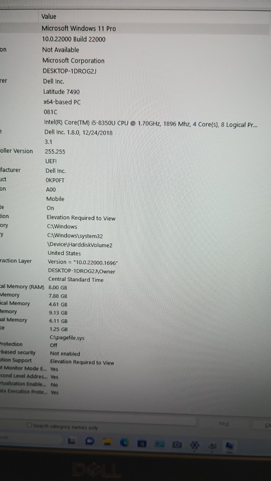 11181 Latitude7490 w/Dell charger.i5-8350U.8GB.128GB NVMe.14″ FHD.W11 Pro. Read!