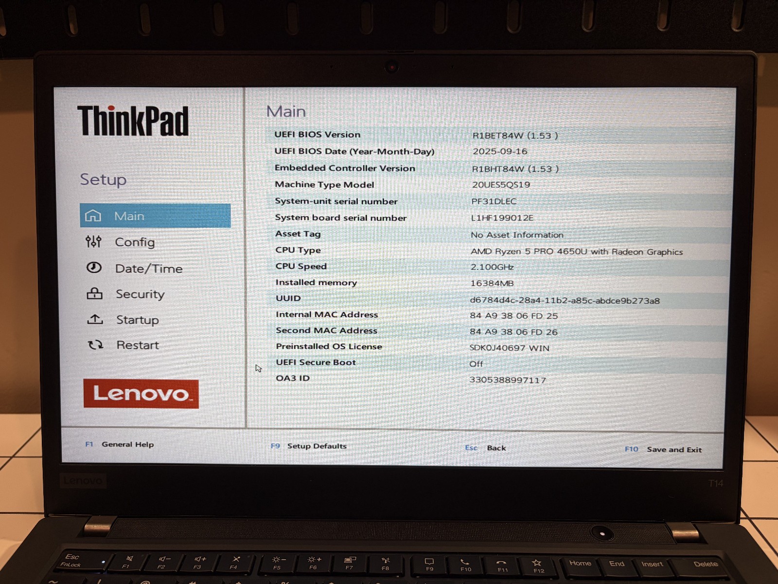 Lenovo ThinkPad T14 (Gen 1) 14″ Ryzen 5 Pro 4650U 16GB 256GB SSD Great Condition