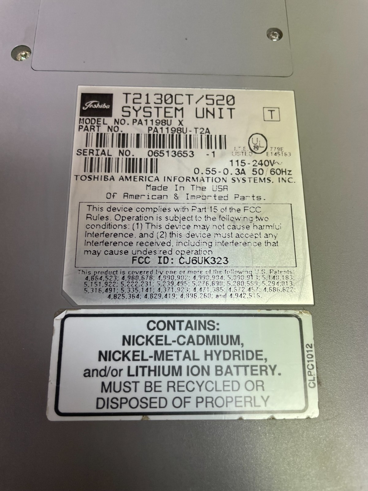VINTAGE Toshiba Satellite T2130CS 10.4″ display Intel 16MB Ram, For Parts AS IS