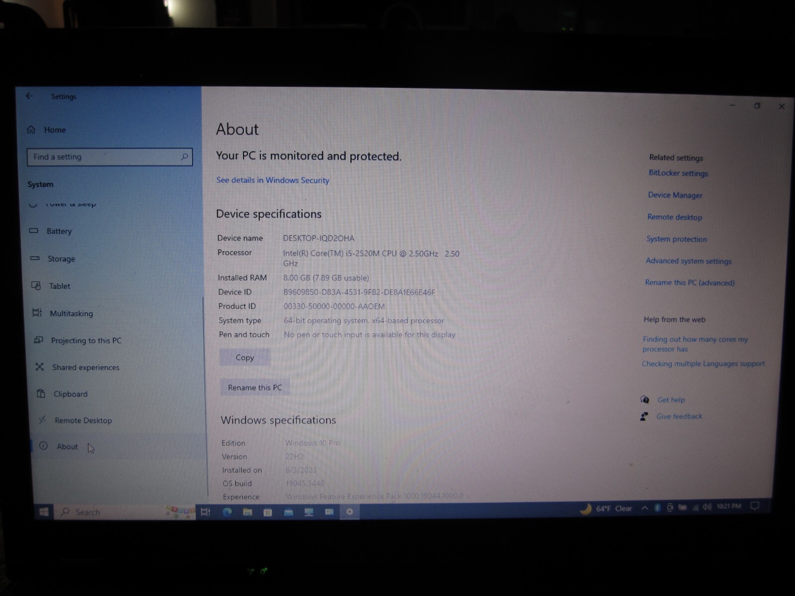 Lenovo Thinkpad T520 15.6″ Core i5-2.5 GHz 8GB RAM 256 GB SSD win 10 Pro