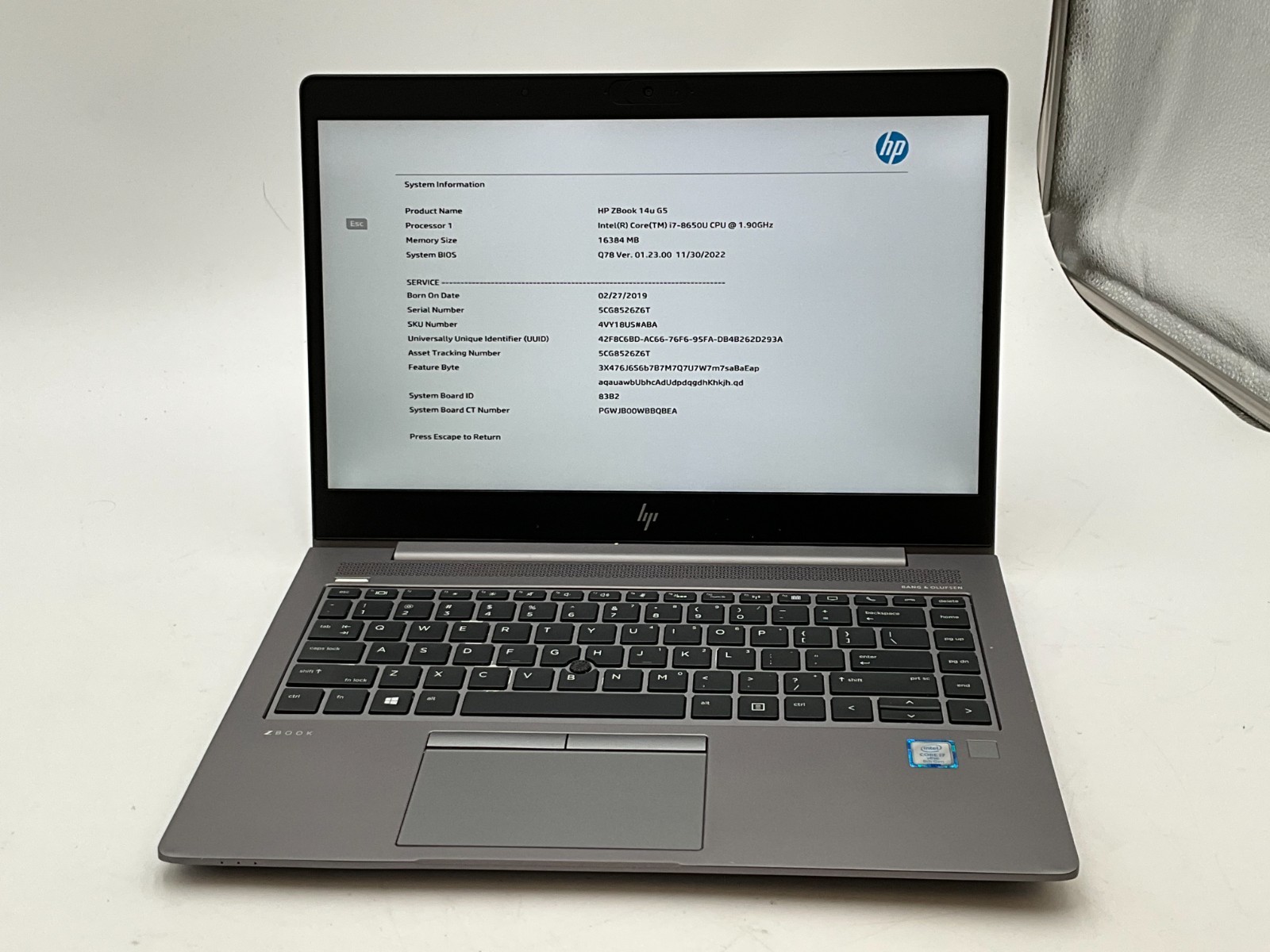 HP ZBook 14u G5 4VY18US i7-8650U 1.90G 16GB 512GB WIN 11 LAPTOP 5CG8526Z6T