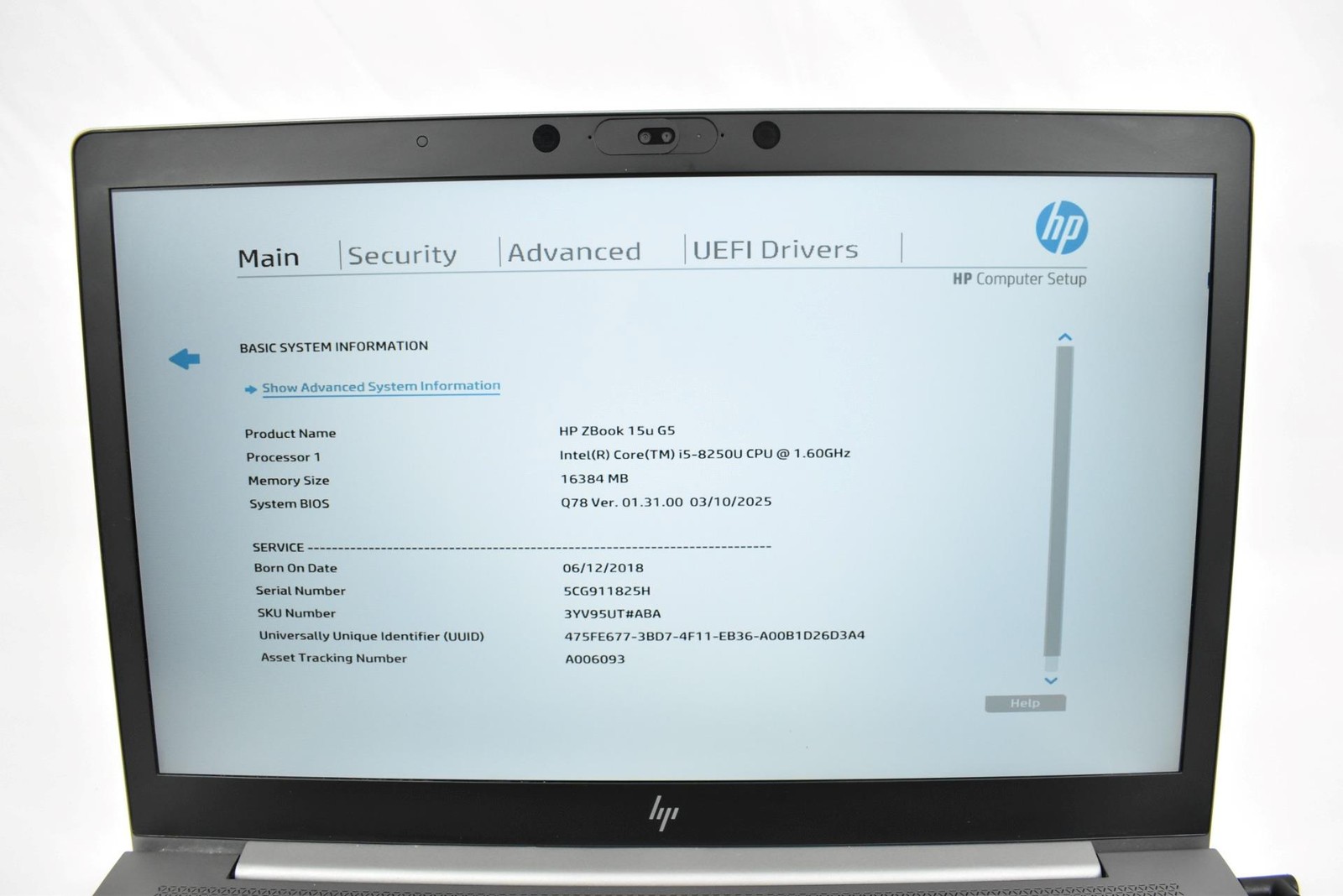 HP Z Book 15u G5 Laptop i5-8250U 1.6GHz 16GB 256GB SSD 15.6″ No OS