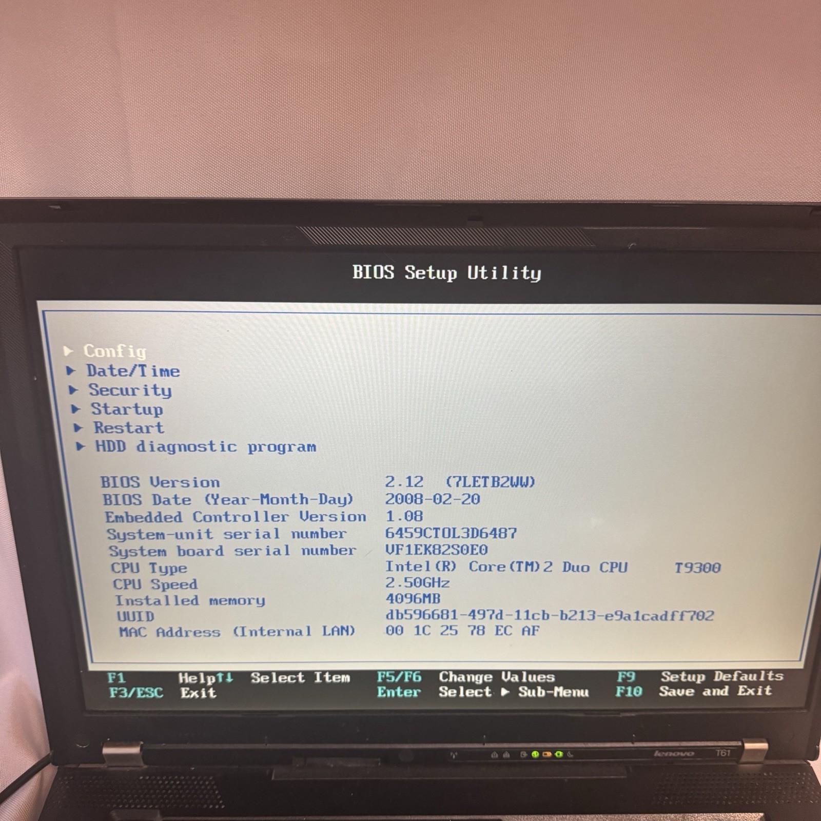Lenovo Thinkpad T61 Laptop Computer With Charger- Boots To Bios No Hard Drive ￼￼