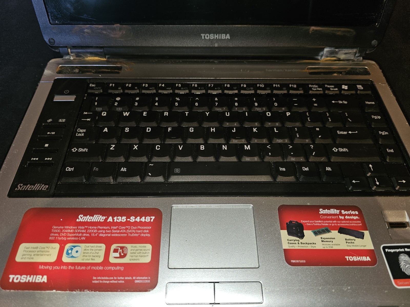 Toshiba Satellite A135-S4487 15.4in. Intel T5500 2G RAM 100GB HDD No OS -READ