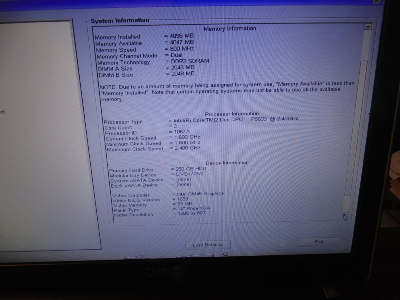 DELL LATITUDE E6400 ATG LAPTOP 2.40GHz P8600 – 4GB – 250GB #750