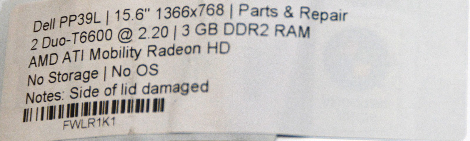 Dell PP39L Core 2 Duo-T6600 3GB DDR2 NO OS/NO STORAGE *PARTS/REPAIR/READ*